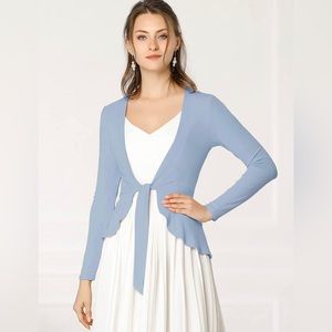Tie Front NWT Ruffled Long Sleeve Open Cardigan Baby Blue XS